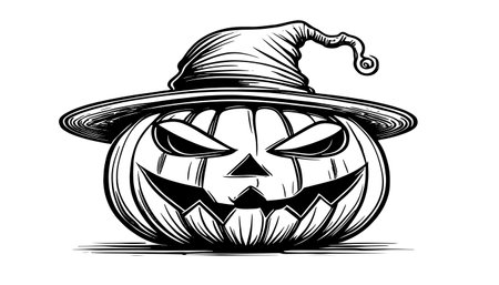 Sketch of a pumpkin face. Halloween pumpkin drawing, scary faces, jack o lantern engraving for autumn holidayのイラスト素材
