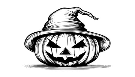 Sketch of a pumpkin face. Halloween pumpkin drawing, scary faces, jack o lantern engraving for autumn holidayのイラスト素材