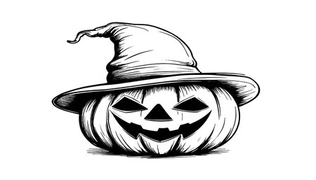 Sketch of a pumpkin face. Halloween pumpkin drawing, scary faces, jack o lantern engraving for autumn holidayのイラスト素材