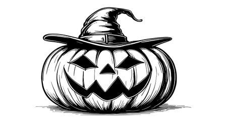 Sketch of a pumpkin face. Halloween pumpkin drawing, scary faces, jack o lantern engraving for autumn holidayのイラスト素材