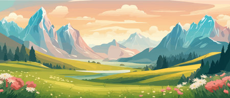 The landscape in different places is rich and magnificent. Vector background illustration.のイラスト素材