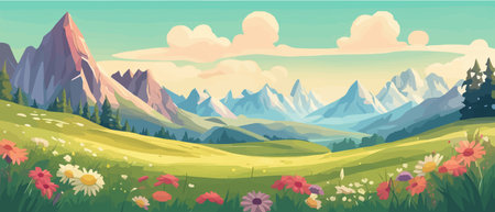 The landscape in different places is rich and magnificent. Vector background illustration.のイラスト素材
