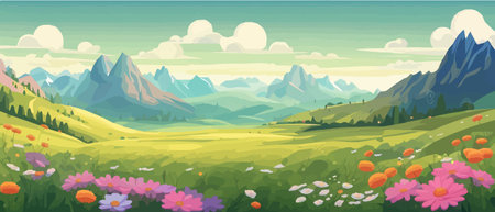 The landscape in different places is rich and magnificent. Vector background illustration.のイラスト素材