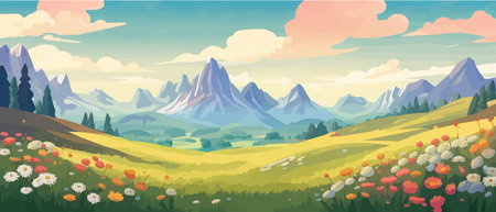 The landscape in different places is rich and magnificent. Vector background illustration.のイラスト素材