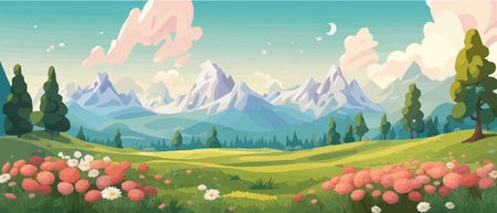 The landscape in different places is rich and magnificent. Vector background illustration.のイラスト素材