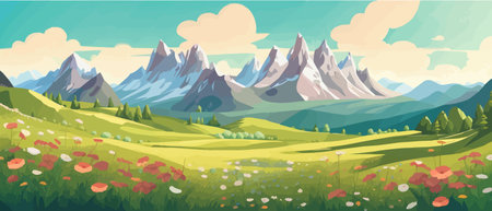 The landscape in different places is rich and magnificent. Vector background illustration.のイラスト素材