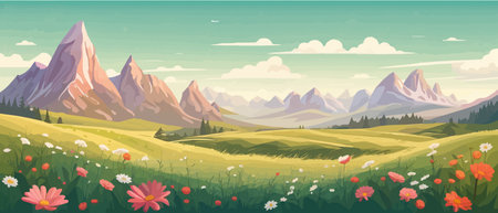 The landscape in different places is rich and magnificent. Vector background illustration.のイラスト素材