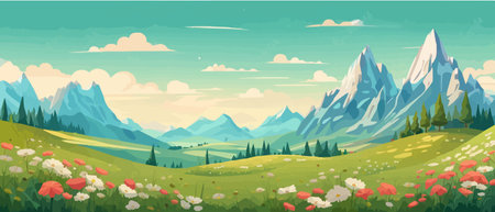 The landscape in different places is rich and magnificent. Vector background illustration.のイラスト素材