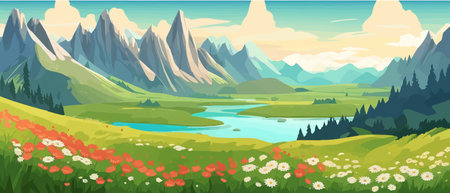 The landscape in different places is rich and magnificent. Vector background illustration.のイラスト素材