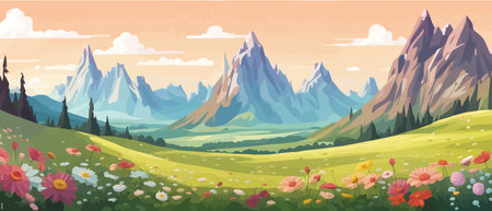 The landscape in different places is rich and magnificent. Vector background illustration.のイラスト素材