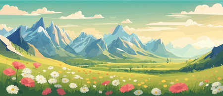 The landscape in different places is rich and magnificent. Vector background illustration.のイラスト素材