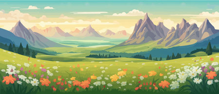The landscape in different places is rich and magnificent. Vector background illustration.のイラスト素材