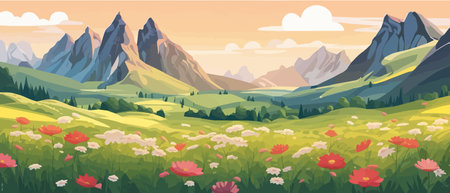 The landscape in different places is rich and magnificent. Vector background illustration.のイラスト素材