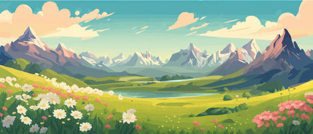 The landscape in different places is rich and magnificent. Vector background illustration.のイラスト素材