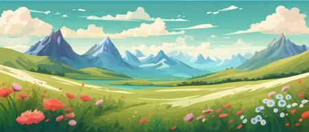 The landscape in different places is rich and magnificent. Vector background illustration.のイラスト素材