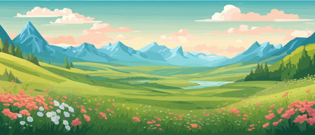 The landscape in different places is rich and magnificent. Vector background illustration.のイラスト素材