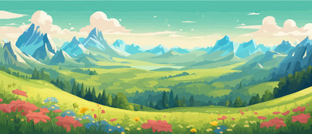 The landscape in different places is rich and magnificent. Vector background illustration.のイラスト素材