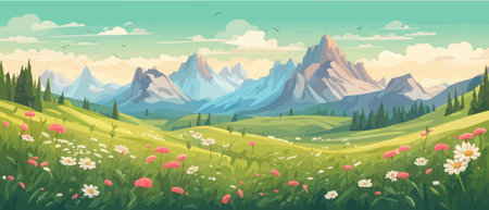 The landscape in different places is rich and magnificent. Vector background illustration.のイラスト素材