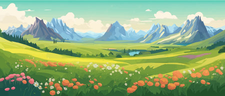 The landscape in different places is rich and magnificent. Vector background illustration.のイラスト素材