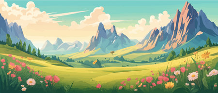 The landscape in different places is rich and magnificent. Vector background illustration.のイラスト素材