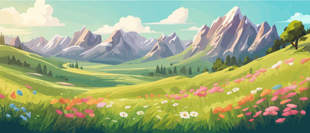 The landscape in different places is rich and magnificent. Vector background illustration.のイラスト素材