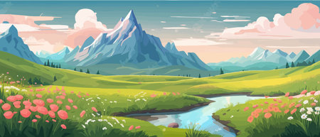 The landscape in different places is rich and magnificent. Vector background illustration.のイラスト素材