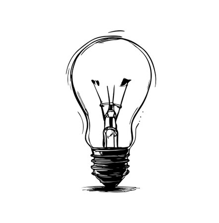 Hand drawn light bulb. Vector illustration. Vector light bulb icon with idea concept.のイラスト素材