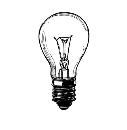 Hand drawn light bulb. Vector illustration. Vector light bulb icon with idea concept.のイラスト素材