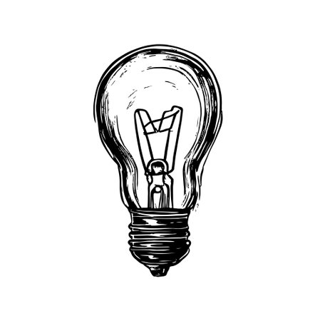 Hand drawn light bulb. Vector illustration. Vector light bulb icon with idea concept.のイラスト素材