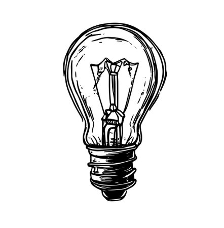 Hand drawn light bulb. Vector illustration. Vector light bulb icon with idea concept.のイラスト素材