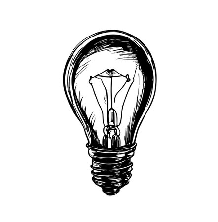 Hand drawn light bulb. Vector illustration. Vector light bulb icon with idea concept.のイラスト素材