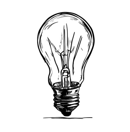 Hand drawn light bulb. Vector illustration. Vector light bulb icon with idea concept.のイラスト素材