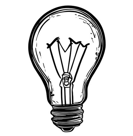 Hand drawn light bulb. Vector illustration. Vector light bulb icon with idea concept.のイラスト素材