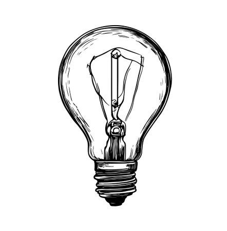 Hand drawn light bulb. Vector illustration. Vector light bulb icon with idea concept.のイラスト素材
