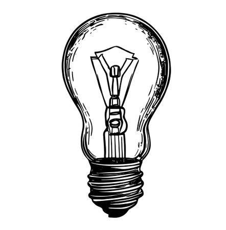 Hand drawn light bulb. Vector illustration. Vector light bulb icon with idea concept.のイラスト素材
