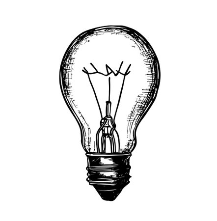 Hand drawn light bulb. Vector illustration. Vector light bulb icon with idea concept.のイラスト素材