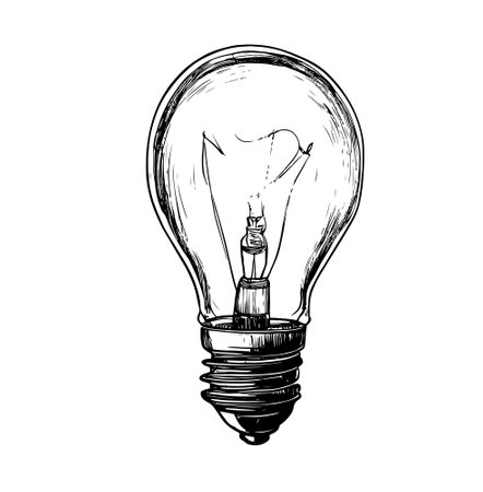Hand drawn light bulb. Vector illustration. Vector light bulb icon with idea concept.のイラスト素材