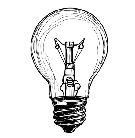 Hand drawn light bulb. Vector illustration. Vector light bulb icon with idea concept.のイラスト素材
