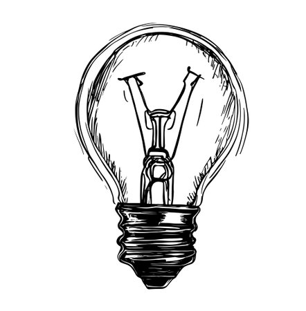 Hand drawn light bulb. Vector illustration. Vector light bulb icon with idea concept.のイラスト素材