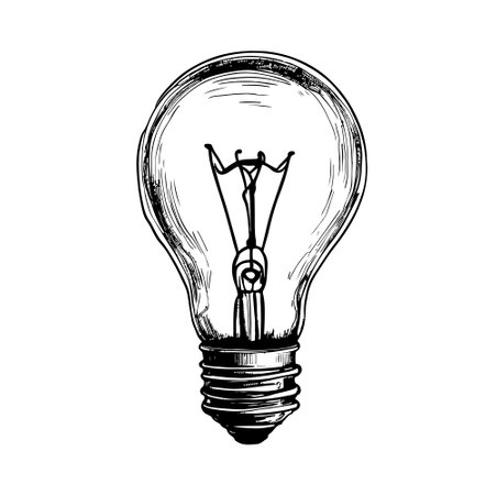 Hand drawn light bulb. Vector illustration. Vector light bulb icon with idea concept.のイラスト素材
