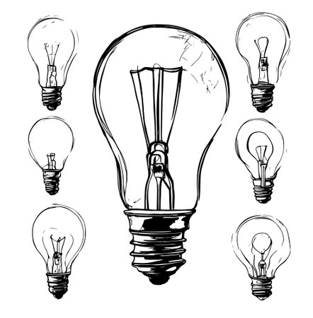 Hand drawn light bulb. Vector illustration. Vector light bulb icon with idea concept.のイラスト素材