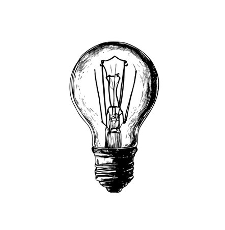Hand drawn light bulb. Vector illustration. Vector light bulb icon with idea concept.のイラスト素材