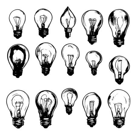 Hand drawn light bulb. Vector illustration. Vector light bulb icon with idea concept.のイラスト素材