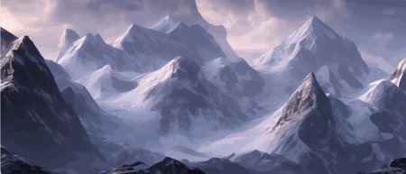 Fantasy epic magic mountain landscape. Mystical winter valley valley , Panoramic view of big mountains . Mountainsの素材