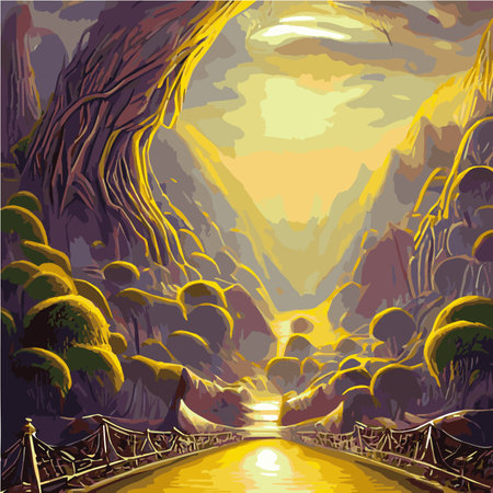 A surreal landscape with abstract trees and clouds melting islands off ground. illustrationの素材