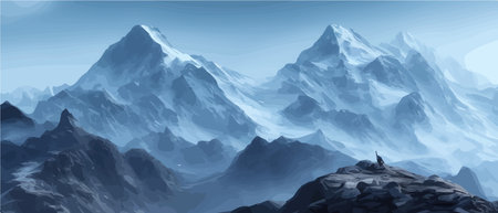 Fantasy epic magic mountain landscape. Mystical winter valley valley , Panoramic view of big mountains . Mountainsの素材