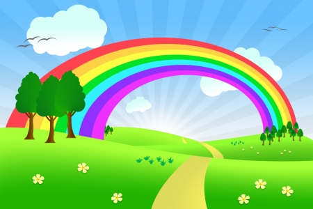 summer landscape with rainbow の写真素材