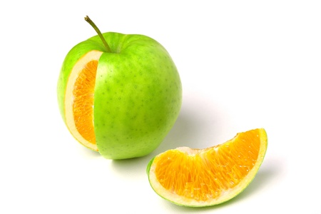 apple with orange insideの写真素材
