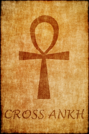 cross ankh draw on old parchmentの写真素材