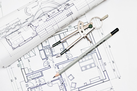 heap of architectural design and project blueprints drawings of house  technical drawings 